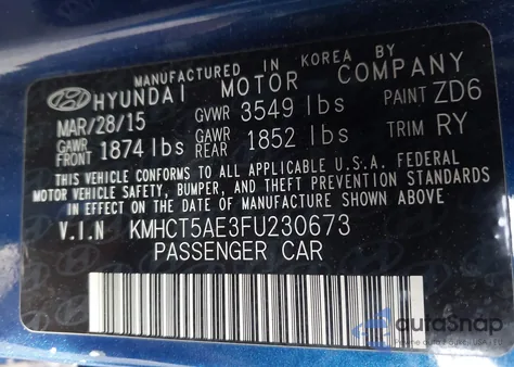 2015 Hyundai Accent Gs из США, поврежденный, VIN KMHCT5AE3FU230673